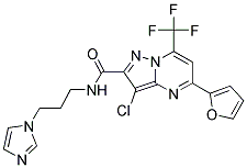 3-CHLORO-5-(2-FURYL)-N-[3-(1H-IMIDAZOL-1-YL)PROPYL]-7-(TRIFLUOROMETHYL)PYRAZOLO[1,5-A]PYRIMIDINE-2-CARBOXAMIDE 结构式