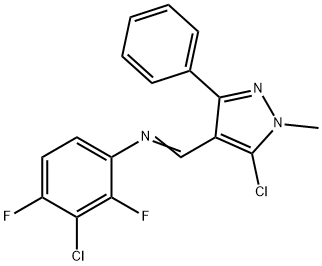 3-CHLORO-N-[(5-CHLORO-1-METHYL-3-PHENYL-1H-PYRAZOL-4-YL)METHYLENE]-2,4-DIFLUOROANILINE 结构式