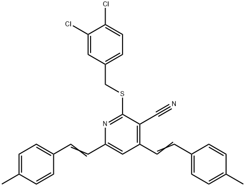 2-[(3,4-DICHLOROBENZYL)SULFANYL]-4,6-BIS(4-METHYLSTYRYL)NICOTINONITRILE 结构式