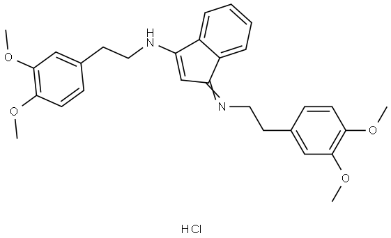 (1-(1-Aza-3-(3,4-dimethoxyphenyl)propylidene)inden-3-yl)(2-(3,4-dimethoxyphenyl)ethyl)amine, hydrochloride 结构式