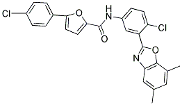 N-(4-CHLORO-3-(5,7-DIMETHYLBENZO[D]OXAZOL-2-YL)PHENYL)-5-(4-CHLOROPHENYL)FURAN-2-CARBOXAMIDE 结构式