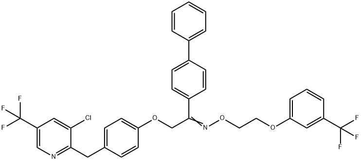 1-[1,1'-BIPHENYL]-4-YL-2-(4-([3-CHLORO-5-(TRIFLUOROMETHYL)-2-PYRIDINYL]METHYL)PHENOXY)-1-ETHANONE O-(2-[3-(TRIFLUOROMETHYL)PHENOXY]ETHYL)OXIME 结构式