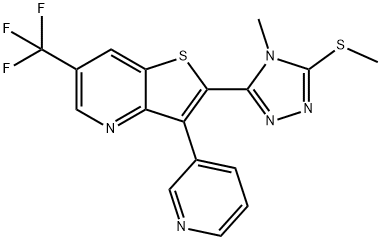 2-[4-METHYL-5-(METHYLSULFANYL)-4H-1,2,4-TRIAZOL-3-YL]-3-(3-PYRIDINYL)-6-(TRIFLUOROMETHYL)THIENO[3,2-B]PYRIDINE 结构式