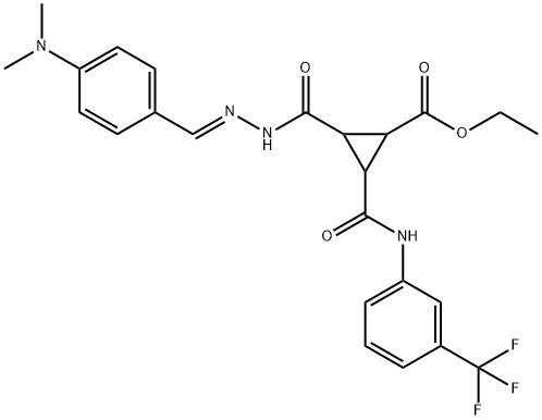 ETHYL 2-[(2-([4-(DIMETHYLAMINO)PHENYL]METHYLENE)HYDRAZINO)CARBONYL]-3-([3-(TRIFLUOROMETHYL)ANILINO]CARBONYL)CYCLOPROPANECARBOXYLATE 结构式