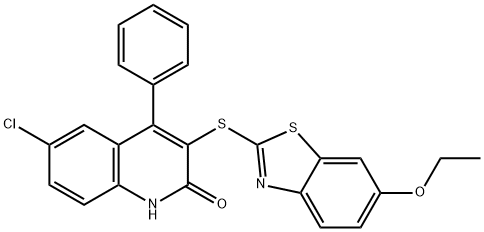 6-CHLORO-3-[(6-ETHOXY-1,3-BENZOTHIAZOL-2-YL)THIO]-4-PHENYLQUINOLIN-2(1H)-ONE 结构式
