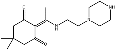 5,5-二甲基-2-[1-[2-(1-	哌嗪)乙基氨基]亚乙基]环己烷-1,3-二酮 结构式