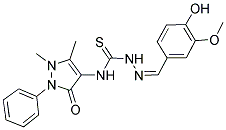 4-Hydroxy-3-methoxybenzaldehyde N-(1,5-dimethyl-3-oxo-2-phenyl-2,3-dihydro-1H-pyrazol-4-yl)thiosemicarbazone 结构式