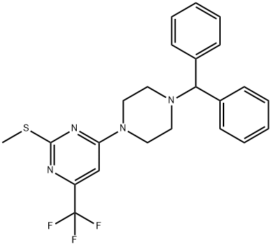 4-(4-BENZHYDRYLPIPERAZINO)-2-(METHYLSULFANYL)-6-(TRIFLUOROMETHYL)PYRIMIDINE 结构式