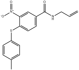 N-烯丙基-3-硝基-4-(对甲苯硫基)苯甲酰胺 结构式