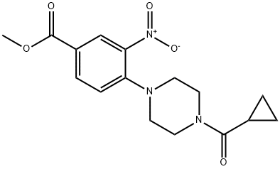 METHYL 4-[4-(CYCLOPROPYLCARBONYL)PIPERAZINO]-3-NITROBENZENECARBOXYLATE 结构式