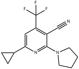 6-CYCLOPROPYL-2-(1-PYRROLIDINYL)-4-(TRIFLUOROMETHYL)NICOTINONITRILE 结构式