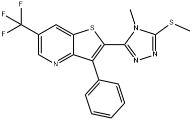 2-[4-METHYL-5-(METHYLSULFANYL)-4H-1,2,4-TRIAZOL-3-YL]-3-PHENYL-6-(TRIFLUOROMETHYL)THIENO[3,2-B]PYRIDINE 结构式