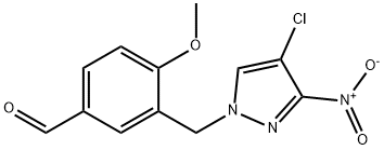 3-[(4-氯-3-硝基-1H-吡唑-1-基)甲基]-4-甲氧基苯甲醛 结构式
