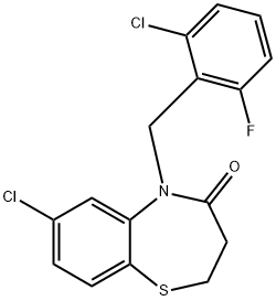 7-CHLORO-5-(2-CHLORO-6-FLUOROBENZYL)-2,3-DIHYDRO-1,5-BENZOTHIAZEPIN-4(5H)-ONE 结构式