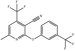 6-METHYL-4-(TRIFLUOROMETHYL)-2-[3-(TRIFLUOROMETHYL)PHENOXY]NICOTINONITRILE 结构式