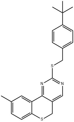 2-([4-(TERT-BUTYL)BENZYL]SULFANYL)-9-METHYL-5H-THIOCHROMENO[4,3-D]PYRIMIDINE 结构式