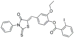 (Z)-2-ETHOXY-4-((4-OXO-3-PHENYL-2-THIOXOTHIAZOLIDIN-5-YLIDENE)METHYL)PHENYL 2-IODOBENZOATE 结构式