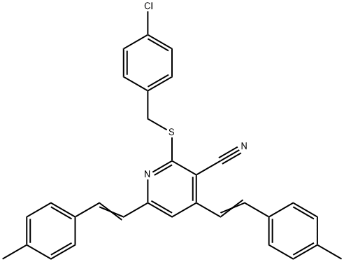 2-[(4-CHLOROBENZYL)SULFANYL]-4,6-BIS(4-METHYLSTYRYL)NICOTINONITRILE 结构式