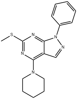 6-(METHYLSULFANYL)-1-PHENYL-4-PIPERIDINO-1H-PYRAZOLO[3,4-D]PYRIMIDINE 结构式