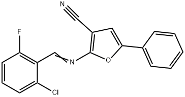 2-([(E)-(2-CHLORO-6-FLUOROPHENYL)METHYLIDENE]AMINO)-5-PHENYL-3-FURONITRILE 结构式