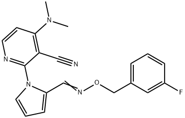 4-(DIMETHYLAMINO)-2-[2-(([(3-FLUOROBENZYL)OXY]IMINO)METHYL)-1H-PYRROL-1-YL]NICOTINONITRILE 结构式