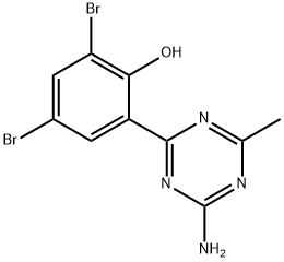 2-(4-Amino-6-methyl-1,3,5-triazin-2-yl)-4,6-dibromophenol 结构式