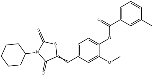 (Z)-4-((3-CYCLOHEXYL-4-OXO-2-THIOXOTHIAZOLIDIN-5-YLIDENE)METHYL)-2-METHOXYPHENYL 3-METHYLBENZOATE 结构式