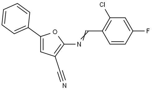 2-([(E)-(2-Chloro-4-fluorophenyl)methylidene]amino)-5-phenyl-3-furonitrile 结构式