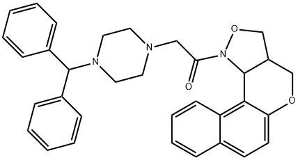 1-[3A,11C-DIHYDRO-3H-BENZO[5,6]CHROMENO[4,3-C]ISOXAZOL-1(4H)-YL]-2-(4-BENZHYDRYLPIPERAZINO)-1-ETHANONE 结构式