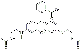 N,N'-BIS[2-(ACETAMIDO)ETHYL]-N,N'-DIMETHYLRHODAMINE 结构式