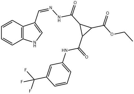 ETHYL 2-([2-(1H-INDOL-3-YLMETHYLENE)HYDRAZINO]CARBONYL)-3-([3-(TRIFLUOROMETHYL)ANILINO]CARBONYL)CYCLOPROPANECARBOXYLATE 结构式