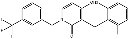 3-(2-CHLORO-6-FLUOROBENZYL)-4-HYDROXY-1-[3-(TRIFLUOROMETHYL)BENZYL]-2(1H)-PYRIDINONE 结构式