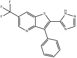 3-PHENYL-2-(1H-1,2,4-TRIAZOL-3-YL)-6-(TRIFLUOROMETHYL)THIENO[3,2-B]PYRIDINE 结构式