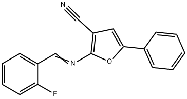 2-([(E)-(2-FLUOROPHENYL)METHYLIDENE]AMINO)-5-PHENYL-3-FURONITRILE 结构式