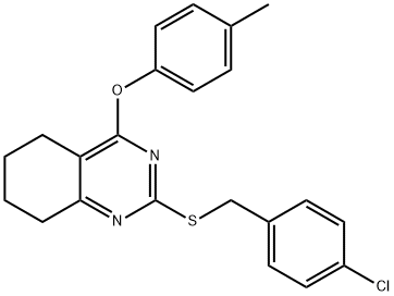 2-[(4-CHLOROBENZYL)SULFANYL]-4-(4-METHYLPHENOXY)-5,6,7,8-TETRAHYDROQUINAZOLINE 结构式