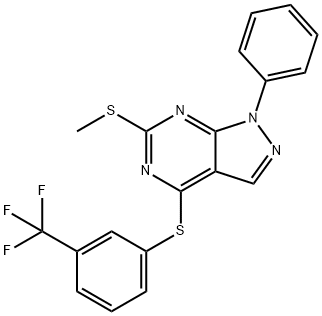 6-(METHYLSULFANYL)-1-PHENYL-4-([3-(TRIFLUOROMETHYL)PHENYL]SULFANYL)-1H-PYRAZOLO[3,4-D]PYRIMIDINE 结构式