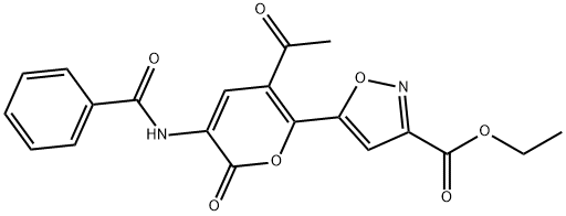 ETHYL 5-[5-ACETYL-3-(BENZOYLAMINO)-2-OXO-2H-PYRAN-6-YL]-3-ISOXAZOLECARBOXYLATE 结构式