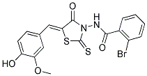 2-Bromo-N-[(5Z)-5-(4-hydroxy-3-methoxybenzylidene)-4-oxo-2-thioxo-1,3-thiazolidin-3-yl]benzamide 结构式