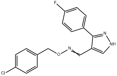 3-(4-FLUOROPHENYL)-1H-PYRAZOLE-4-CARBALDEHYDE O-(4-CHLOROBENZYL)OXIME 结构式