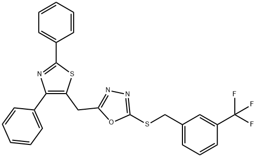 2-[(2,4-DIPHENYL-1,3-THIAZOL-5-YL)METHYL]-5-([3-(TRIFLUOROMETHYL)BENZYL]SULFANYL)-1,3,4-OXADIAZOLE 结构式