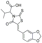 2-[(5Z)-5-(1,3-BENZODIOXOL-5-YLMETHYLENE)-4-OXO-2-THIOXO-1,3-THIAZOLIDIN-3-YL]-3-METHYLBUTANOIC ACID 结构式