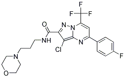 3-CHLORO-5-(4-FLUOROPHENYL)-N-(3-MORPHOLINOPROPYL)-7-(TRIFLUOROMETHYL)PYRAZOLO[1,5-A]PYRIMIDINE-2-CARBOXAMIDE 结构式