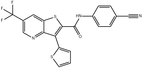 N-(4-CYANOPHENYL)-3-(2-THIENYL)-6-(TRIFLUOROMETHYL)THIENO[3,2-B]PYRIDINE-2-CARBOXAMIDE 结构式