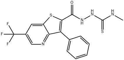 N-METHYL-2-([3-PHENYL-6-(TRIFLUOROMETHYL)THIENO[3,2-B]PYRIDIN-2-YL]CARBONYL)-1-HYDRAZINECARBOTHIOAMIDE 结构式