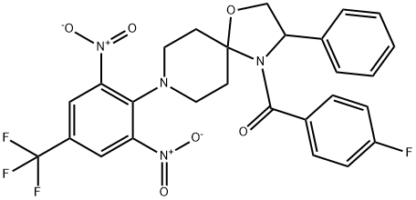 (8-[2,6-DINITRO-4-(TRIFLUOROMETHYL)PHENYL]-3-PHENYL-1-OXA-4,8-DIAZASPIRO[4.5]DEC-4-YL)(4-FLUOROPHENYL)METHANONE 结构式