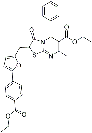 (Z)-ETHYL 2-((5-(4-(ETHOXYCARBONYL)PHENYL)FURAN-2-YL)METHYLENE)-7-METHYL-3-OXO-5-PHENYL-3,5-DIHYDRO-2H-THIAZOLO[3,2-A]PYRIMIDINE-6-CARBOXYLATE 结构式