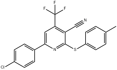 6-(4-CHLOROPHENYL)-2-[(4-METHYLPHENYL)SULFANYL]-4-(TRIFLUOROMETHYL)NICOTINONITRILE 结构式