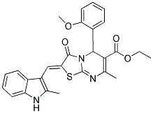 (Z)-ETHYL 5-(2-METHOXYPHENYL)-7-METHYL-2-((2-METHYL-1H-INDOL-3-YL)METHYLENE)-3-OXO-3,5-DIHYDRO-2H-THIAZOLO[3,2-A]PYRIMIDINE-6-CARBOXYLATE 结构式