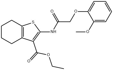 ETHYL 2-{[(2-METHOXYPHENOXY)ACETYL]AMINO}-4,5,6,7-TETRAHYDRO-1-BENZOTHIOPHENE-3-CARBOXYLATE 结构式