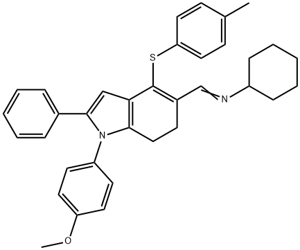 N-((E)-(1-(4-METHOXYPHENYL)-4-[(4-METHYLPHENYL)SULFANYL]-2-PHENYL-6,7-DIHYDRO-1H-INDOL-5-YL)METHYLIDENE)CYCLOHEXANAMINE 结构式